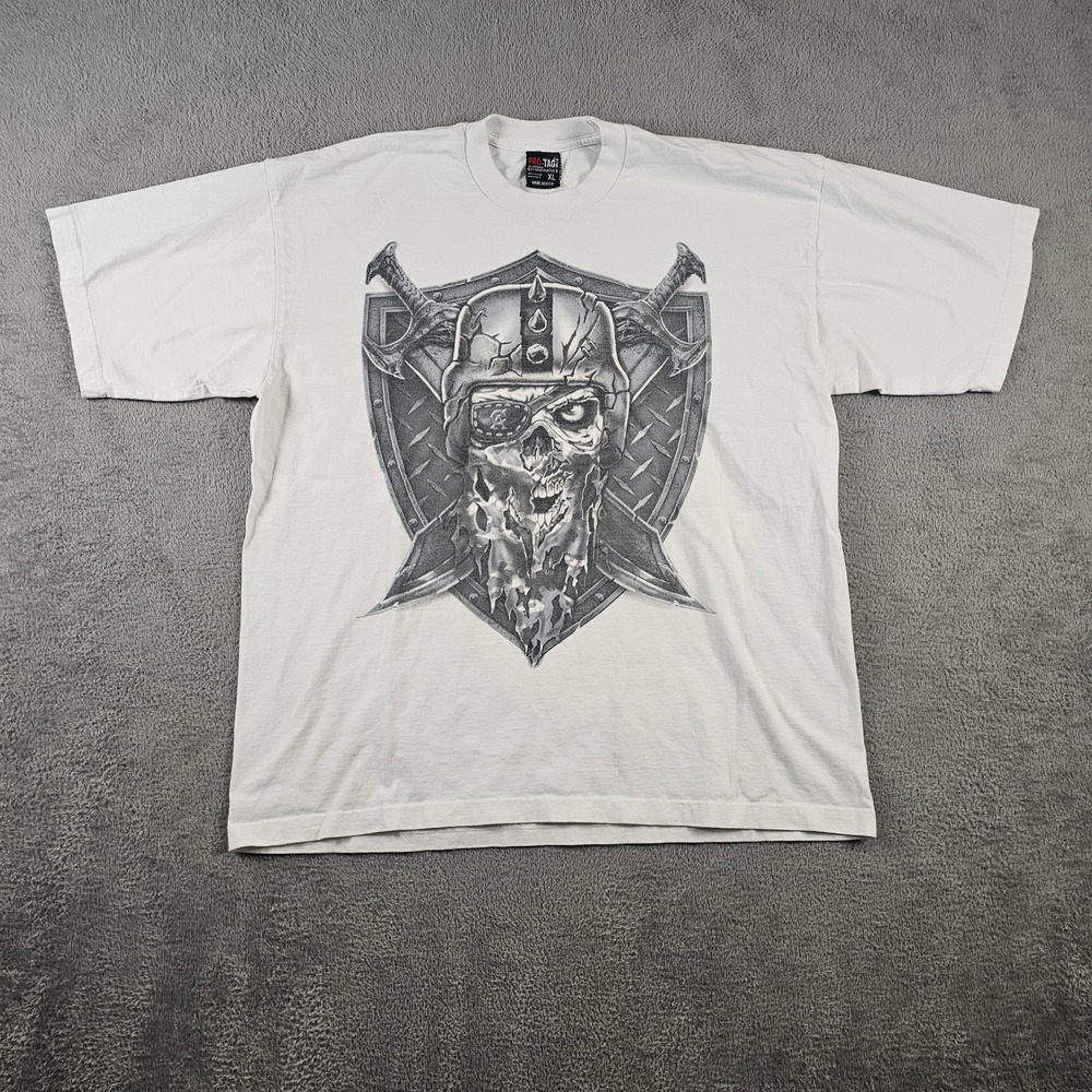 Pro-Tag Cali Rider Skeleton Warrior Graphic Tee White XL Made in USA Heavy